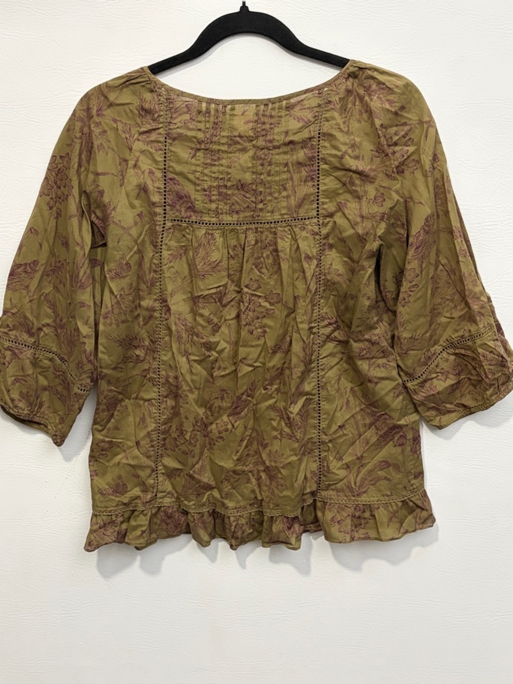 Anthropologie Edme & Esyllte Peasant Green Birds Toile Pintuck Blouse Medium - Picture 4 of 11